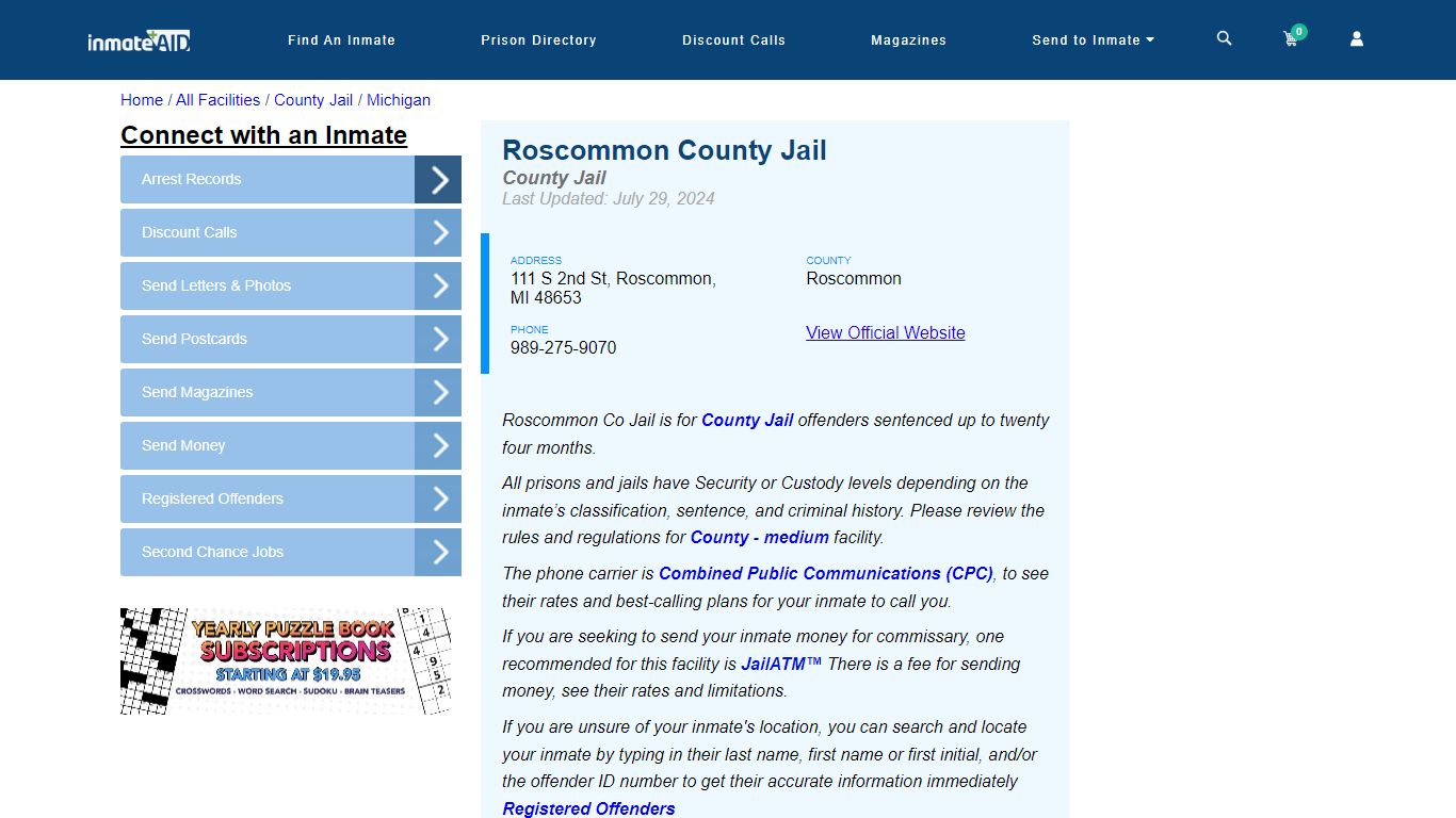 Roscommon County Jail - Inmate Locator